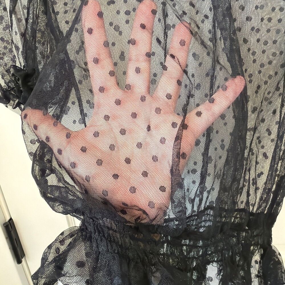 Willow Black Sheer Swiss Dot Top L Mock Neck Ruffle Whimsigoth Goth Dark Emu - Picture 5 of 14